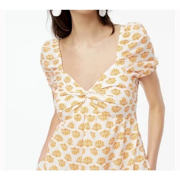J. Crew Seashell Print Midi Dress Puff Sleeve Size 2 Orange White Resortwear - Picture 2 of 14